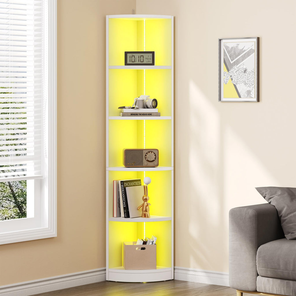 YITAHOME 5-Tier Corner Bookshelf with LED Music Sync Lighting – Black