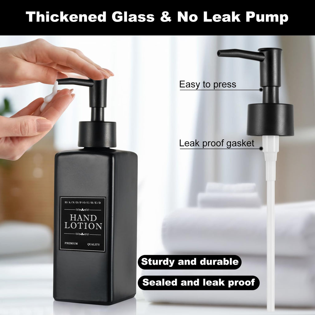 MirraSwit Black Glass Soap Dispenser with Tray, 350ML Square - image 3