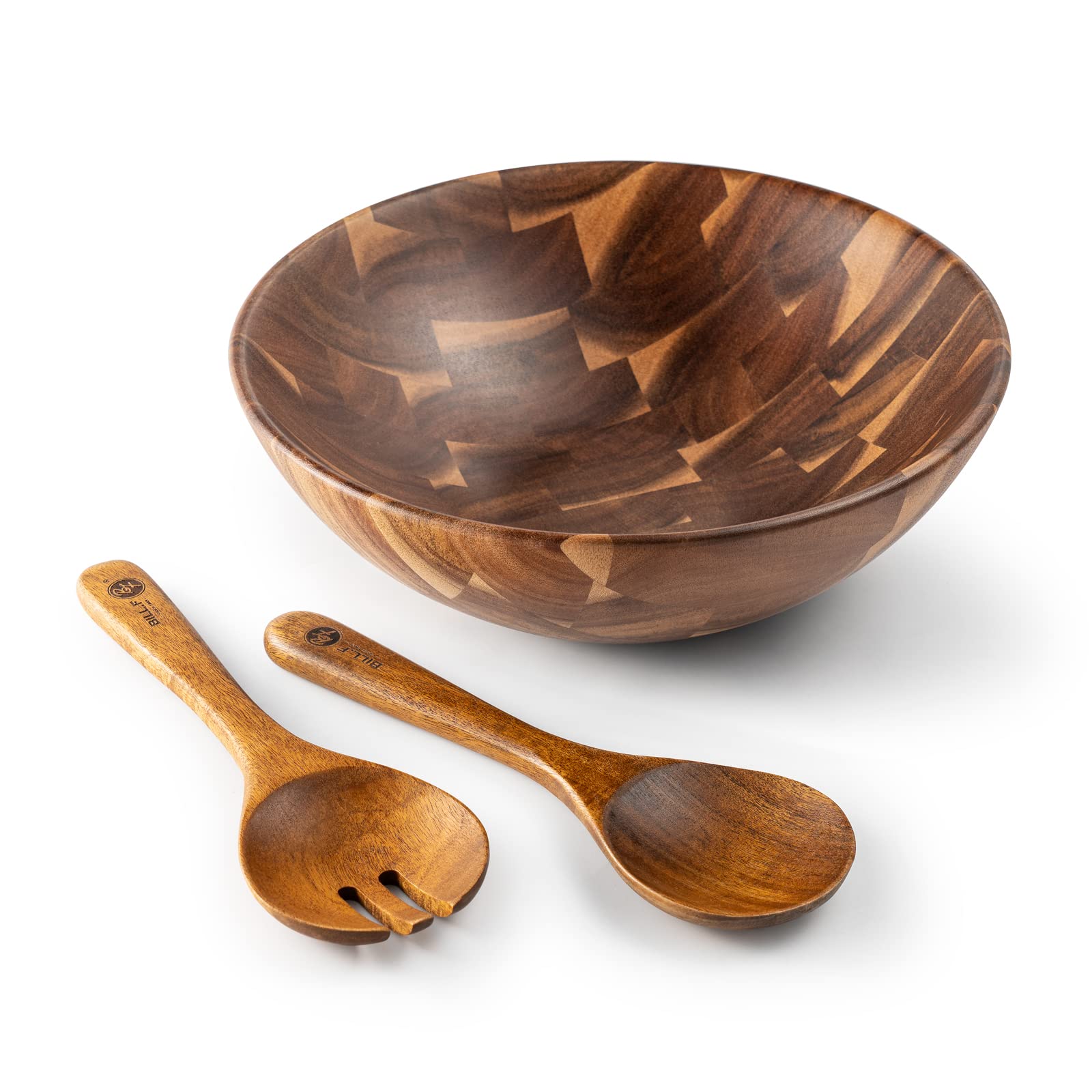 BF BILL.F Large Acacia Wood Salad Bowl Set - 30cm Serving Bowl with Servers