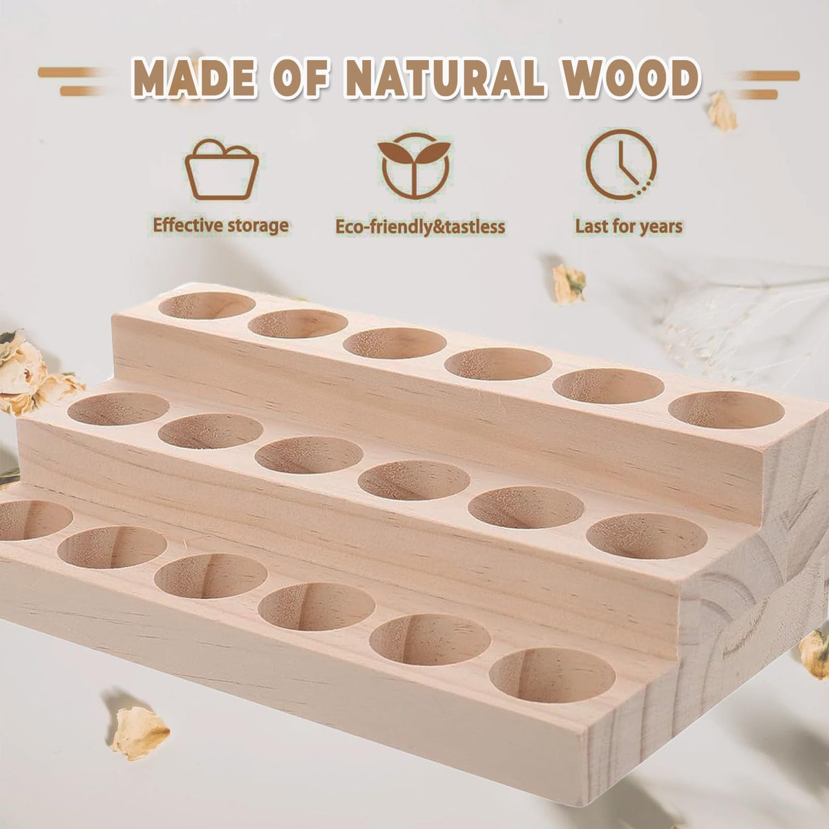 Honicemar 3-Tier Wooden Essential Oil Holder Aromatherapy Organizer Essential Oil Bottles Display Rack & Storage Stand Holder, 18 - Hole - image 5