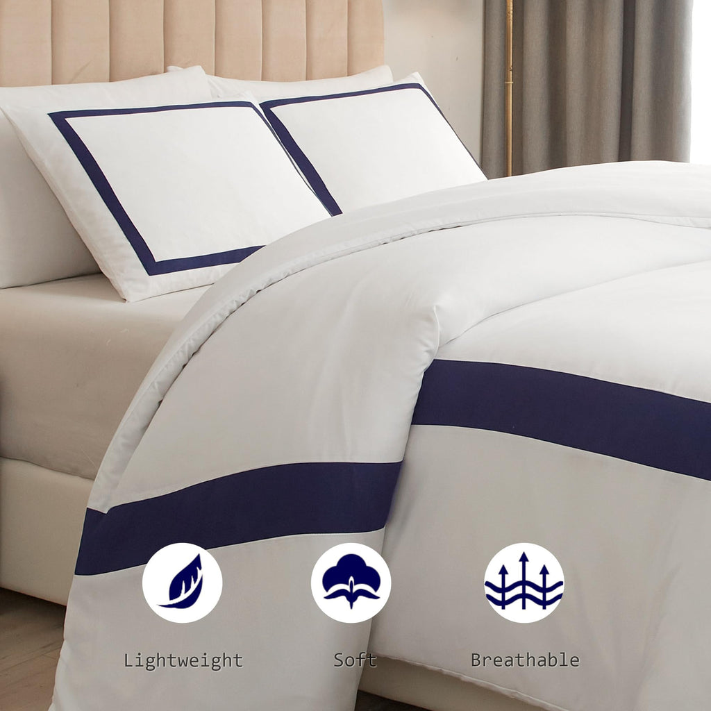 OSVINO Microfiber Duvet Cover Set | Navy Simple Line Bedding – Double