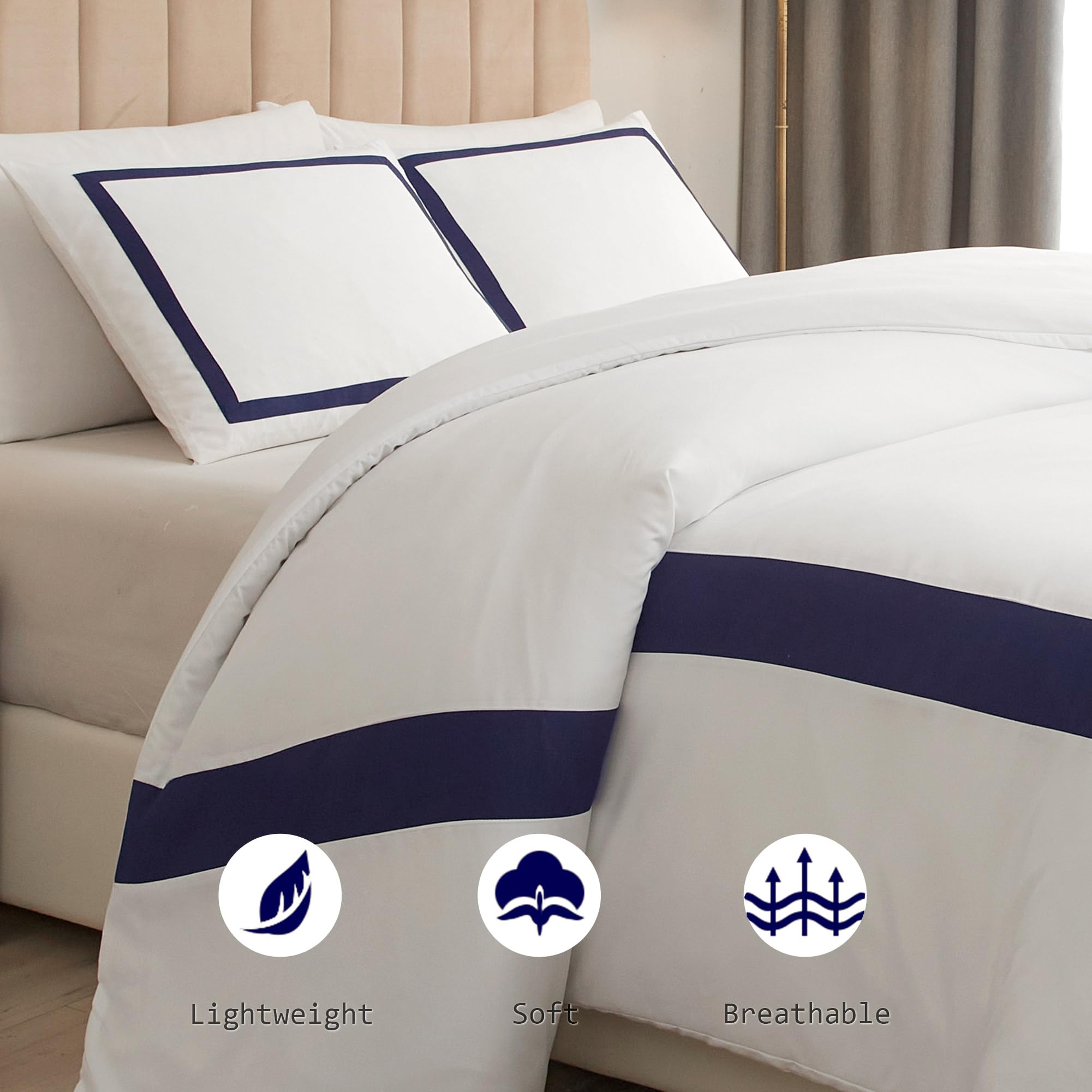 OSVINO Microfiber Duvet Cover Set | Navy Simple Line Bedding – Double