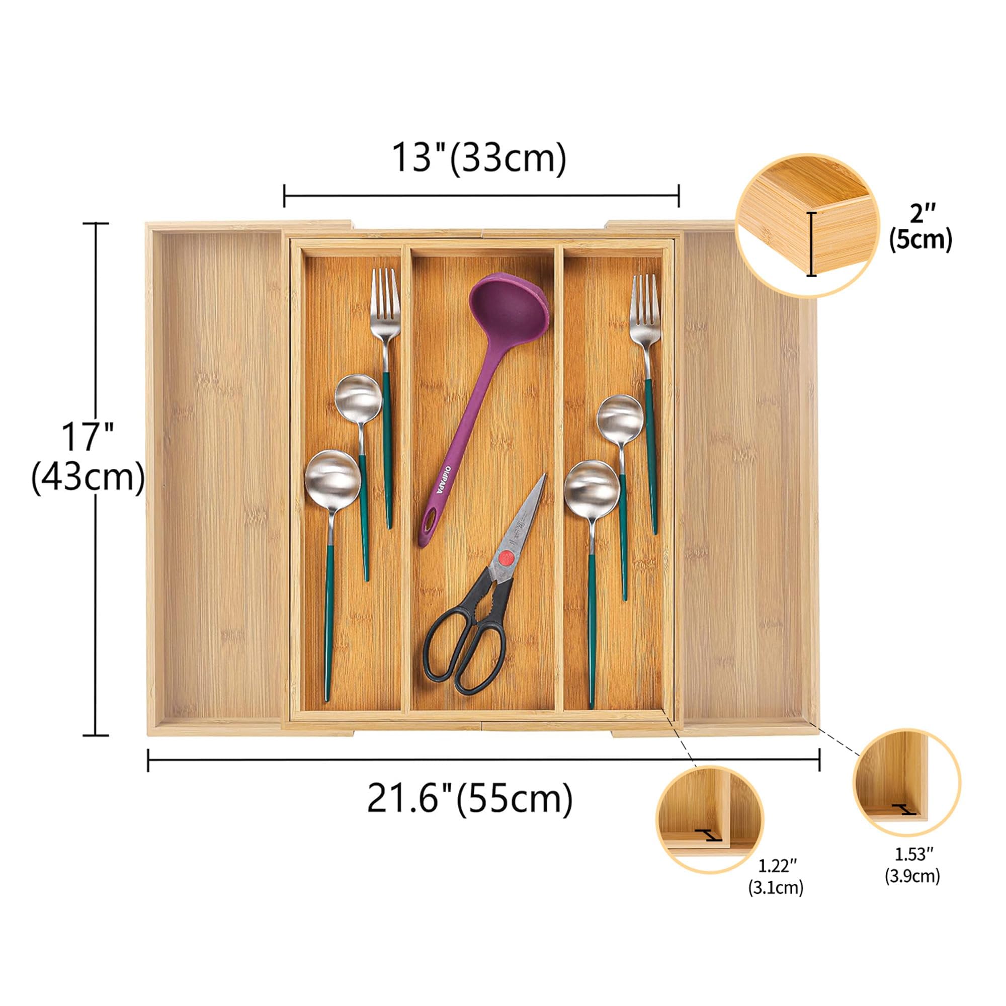 Utoplike Bamboo Cutlery Tray | Expandable Drawer Organiser for Silverware