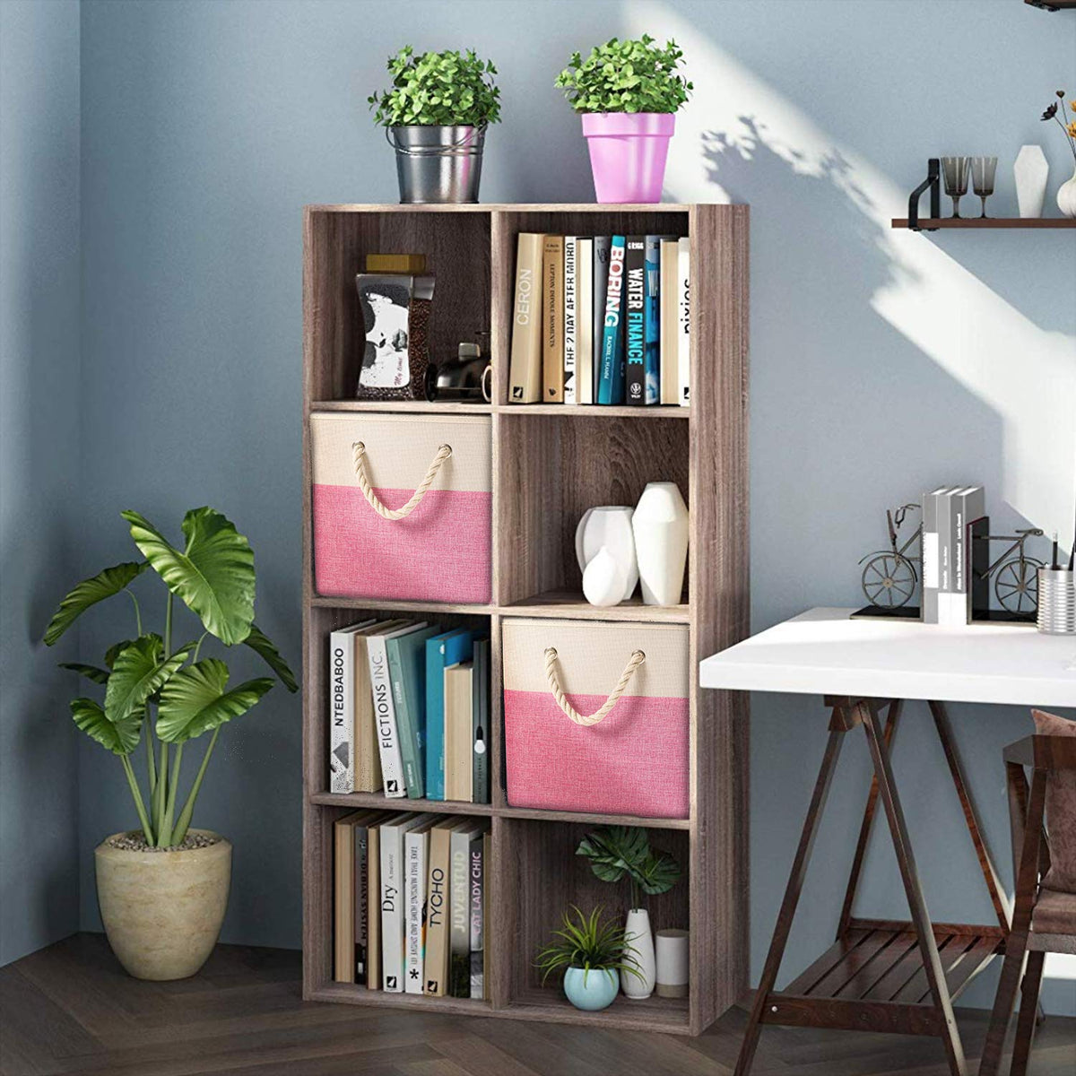 Prandom Foldable Cube Storage Bins 28x28x28cm 4-Pack Fabric Linen Storage Baskets Cubes Drawer with Cotton Handles Organizer for Shelves Closet - image 2