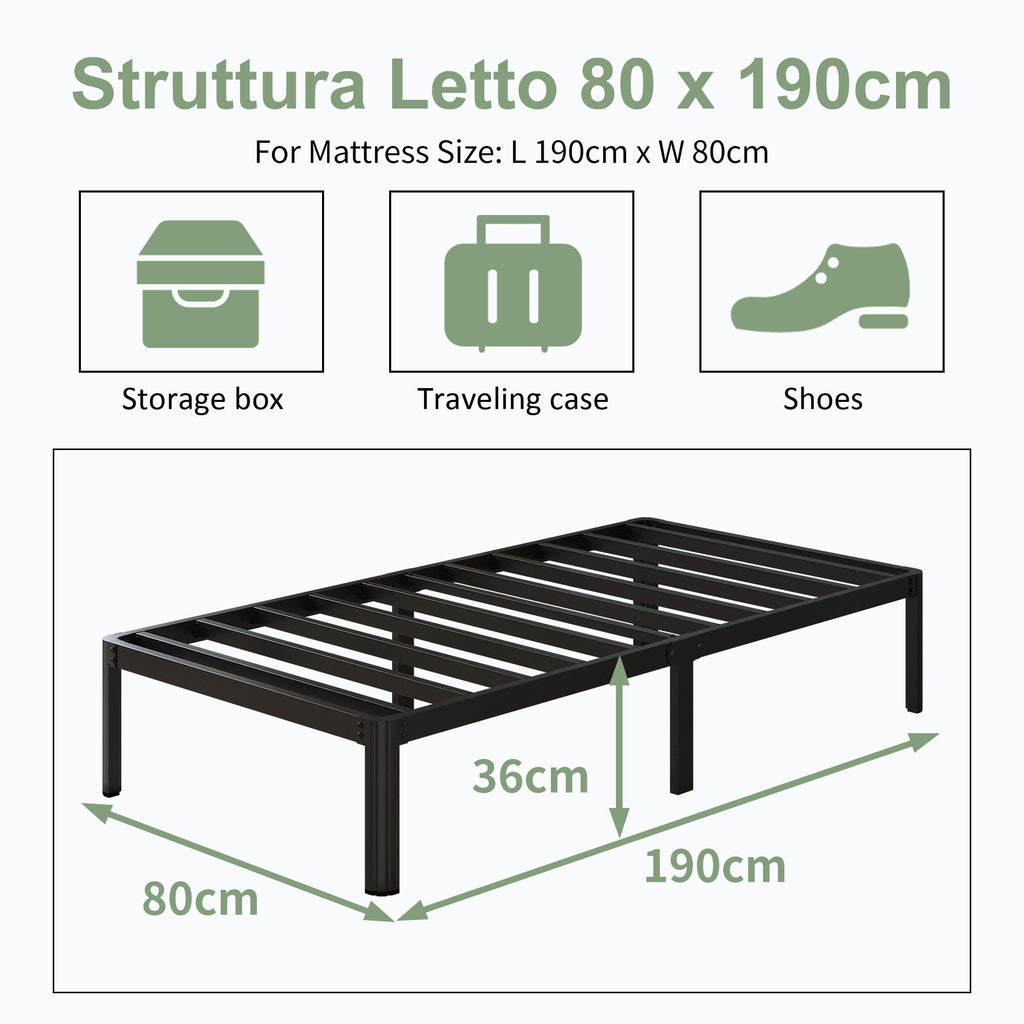 Metal Bed Frame 80x190cm – Heavy Duty Single Platform Bed