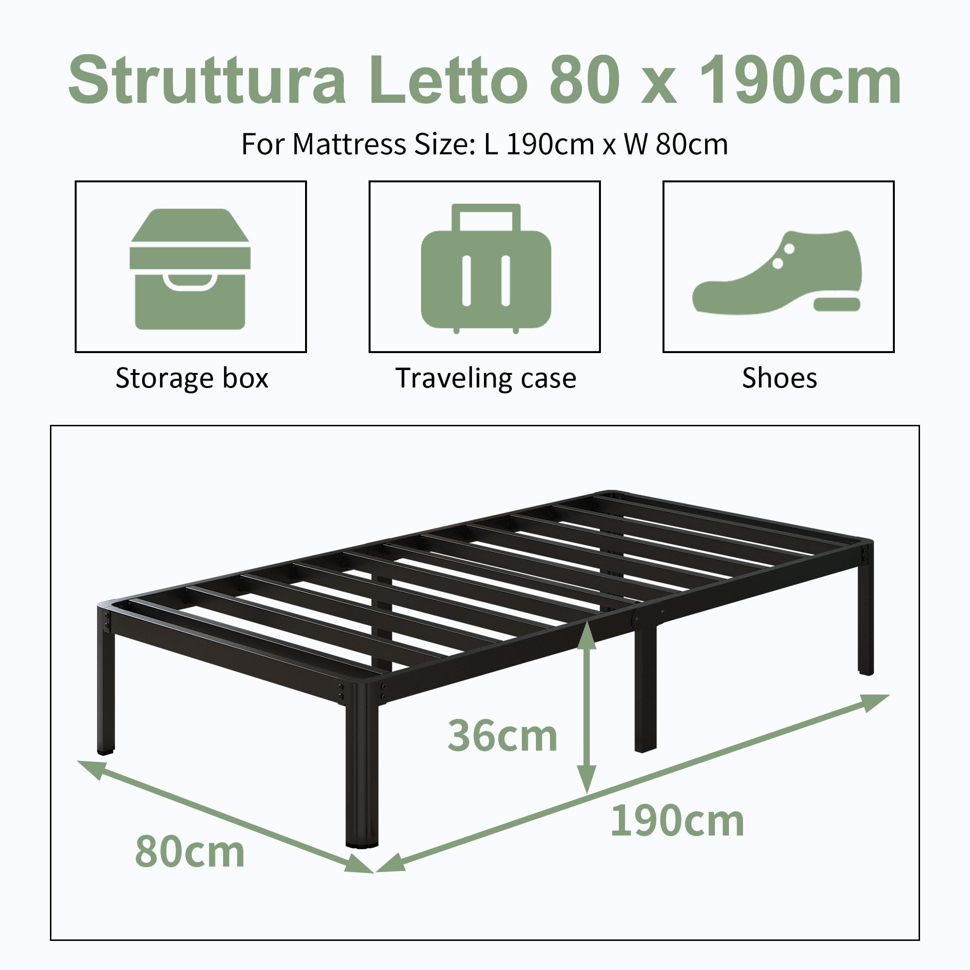 Metal Bed Frame 80x190cm – Heavy Duty Single Platform Bed