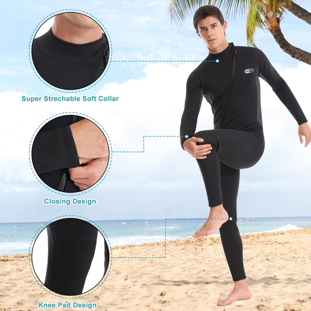 Men's 3mm Neoprene Full Wetsuit for Diving and Surfing