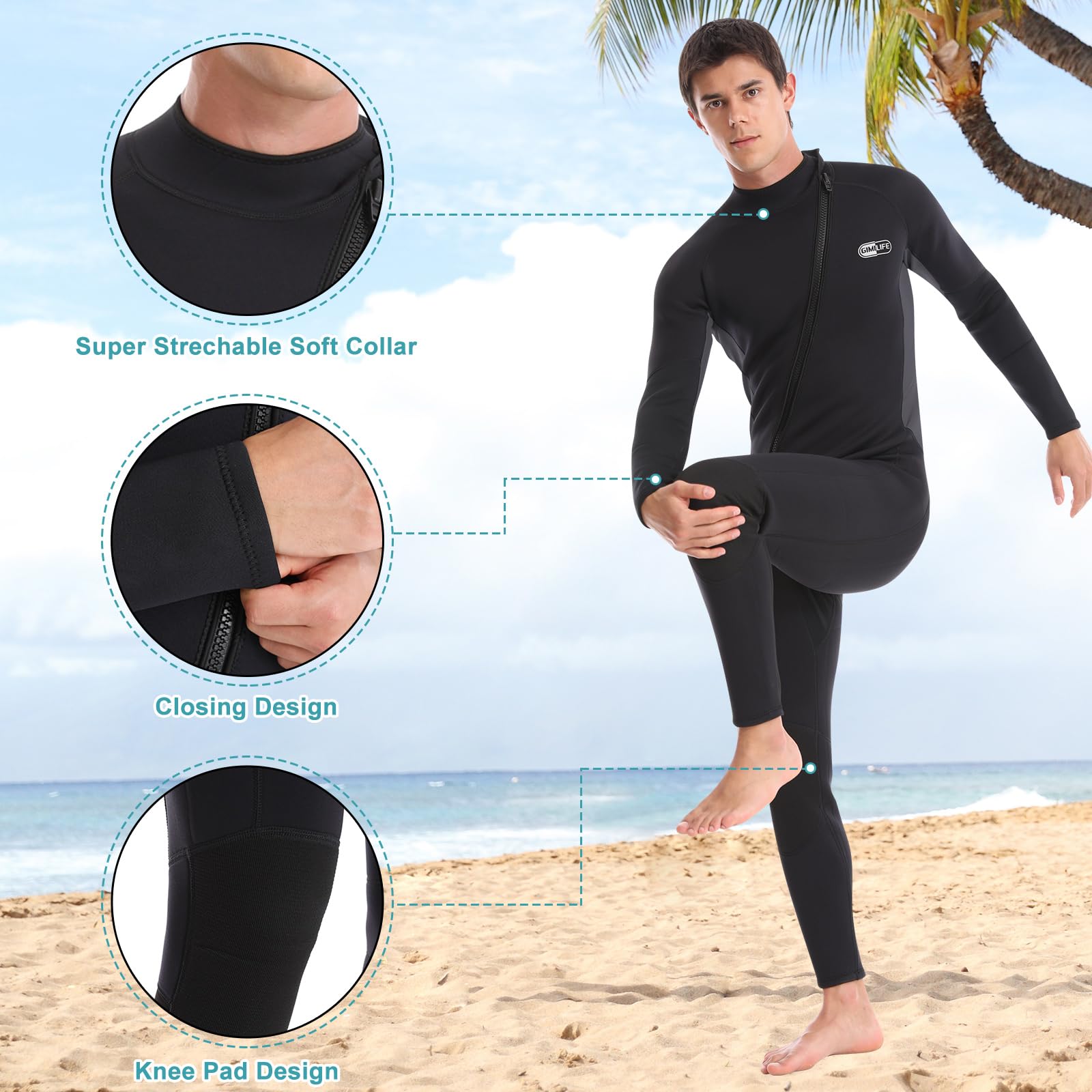 Men's 3mm Neoprene Full Wetsuit for Diving and Surfing