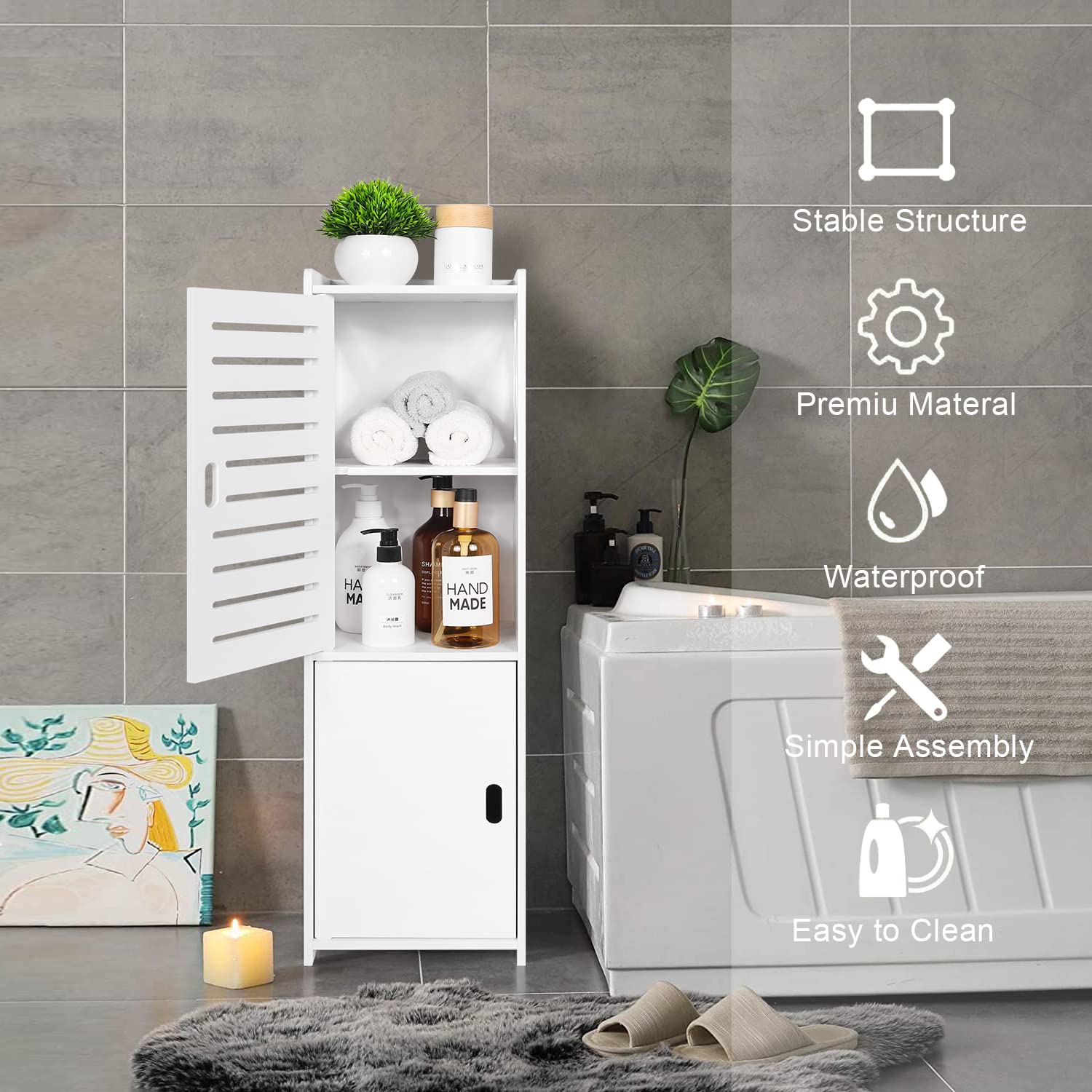 FACOKOLA 3-Tier Slim Bathroom Floor Cabinet | Waterproof Storage Unit