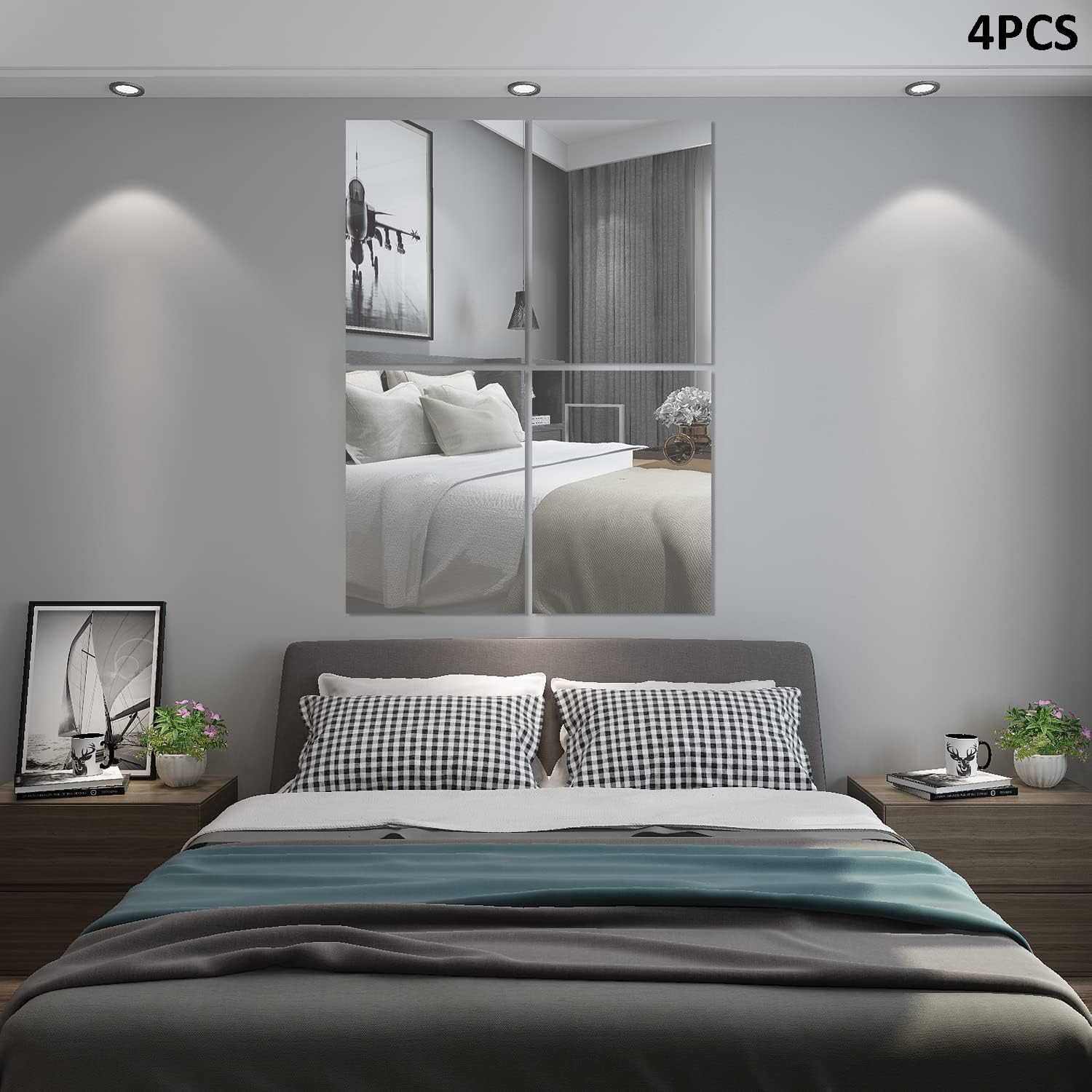TSKDKIT 4Pcs Frameless Wall Mirror Tiles – 16x12in Self Adhesive Glass