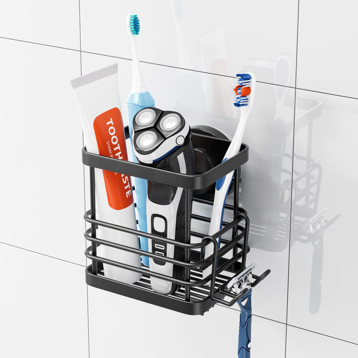 TAILI Bathroom Toothbrush Holder Wall Mounted, Strong Suction, Black, Metal - image 1