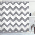 ABAKUHAUS Grey and White Chevron Fabric Shower Curtain | 94 x 69 Inches