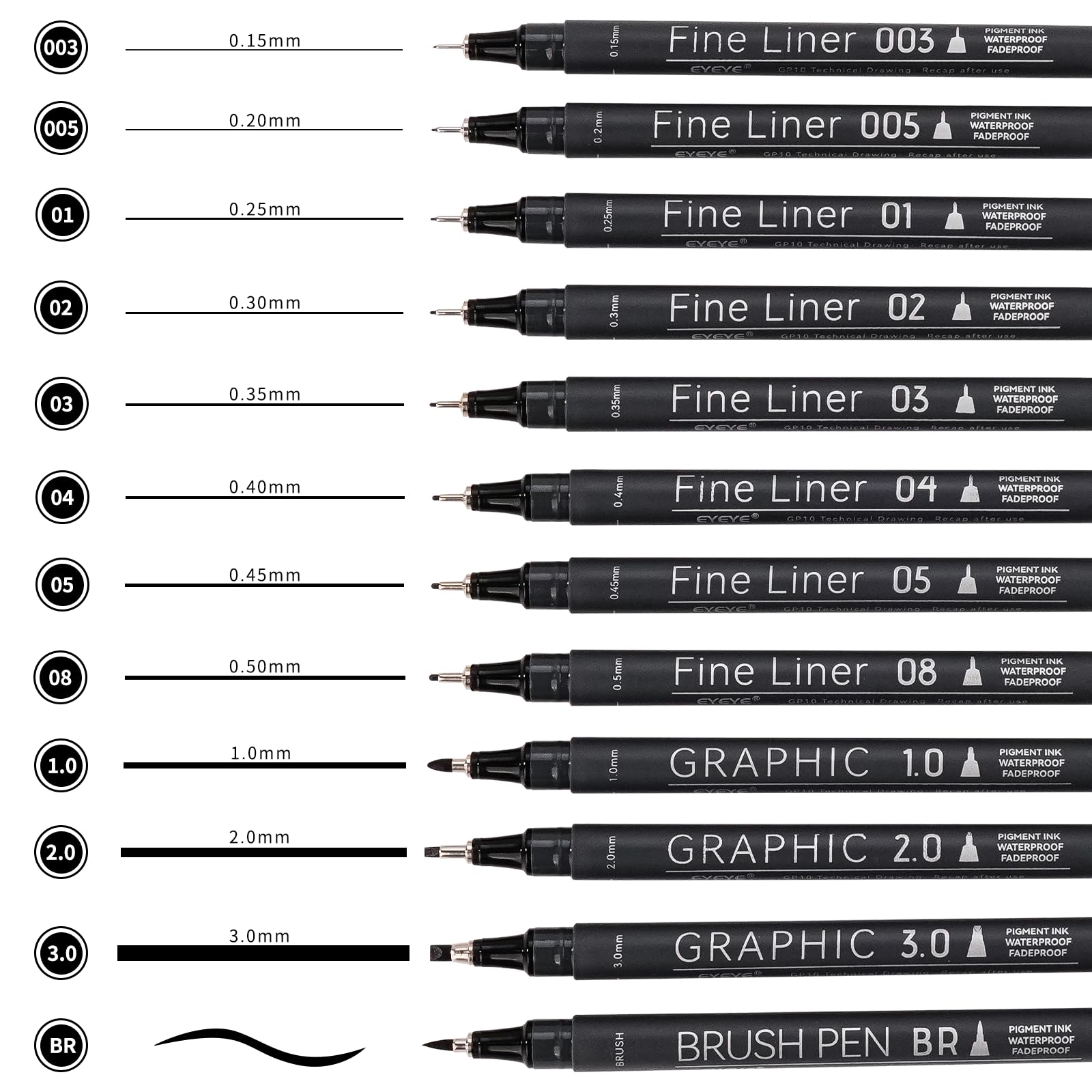 EYEYE Micro Fineliner Pens - 12 Black Archival Ink Drawing Art Markers