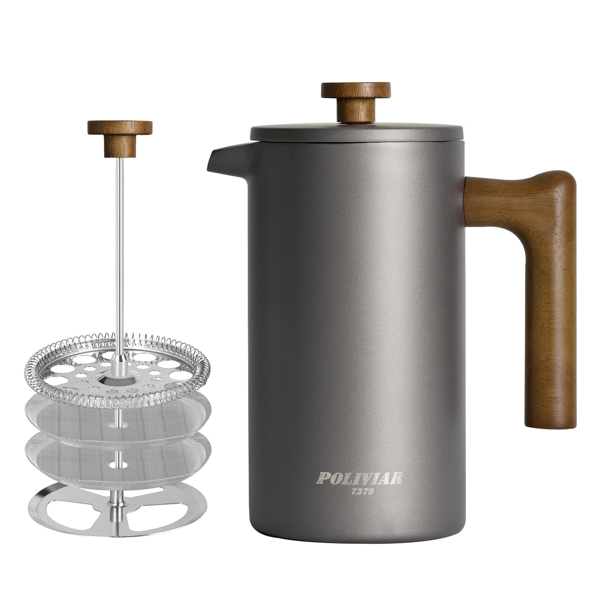 Poliviar French Press Coffee Maker - 1L Insulated Stainless Steel Cafetiere