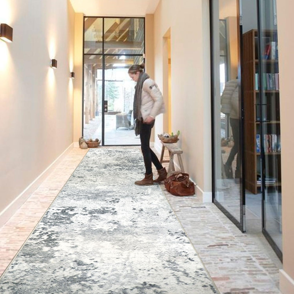 Homcomodar Abstract Runner Rug | 80x300cm Non-Slip Washable Faux Wool