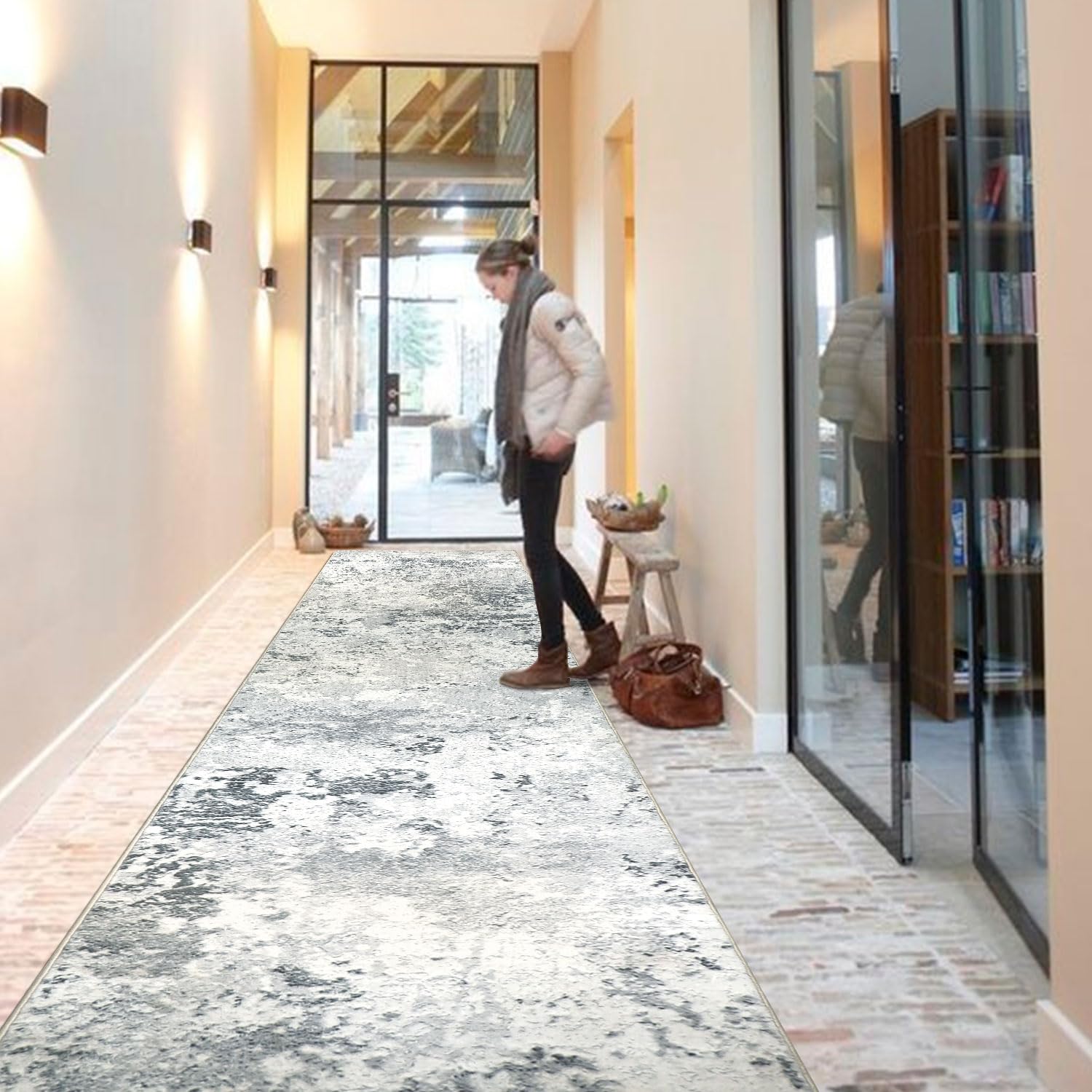 Homcomodar Abstract Runner Rug | 80x300cm Non-Slip Washable Faux Wool