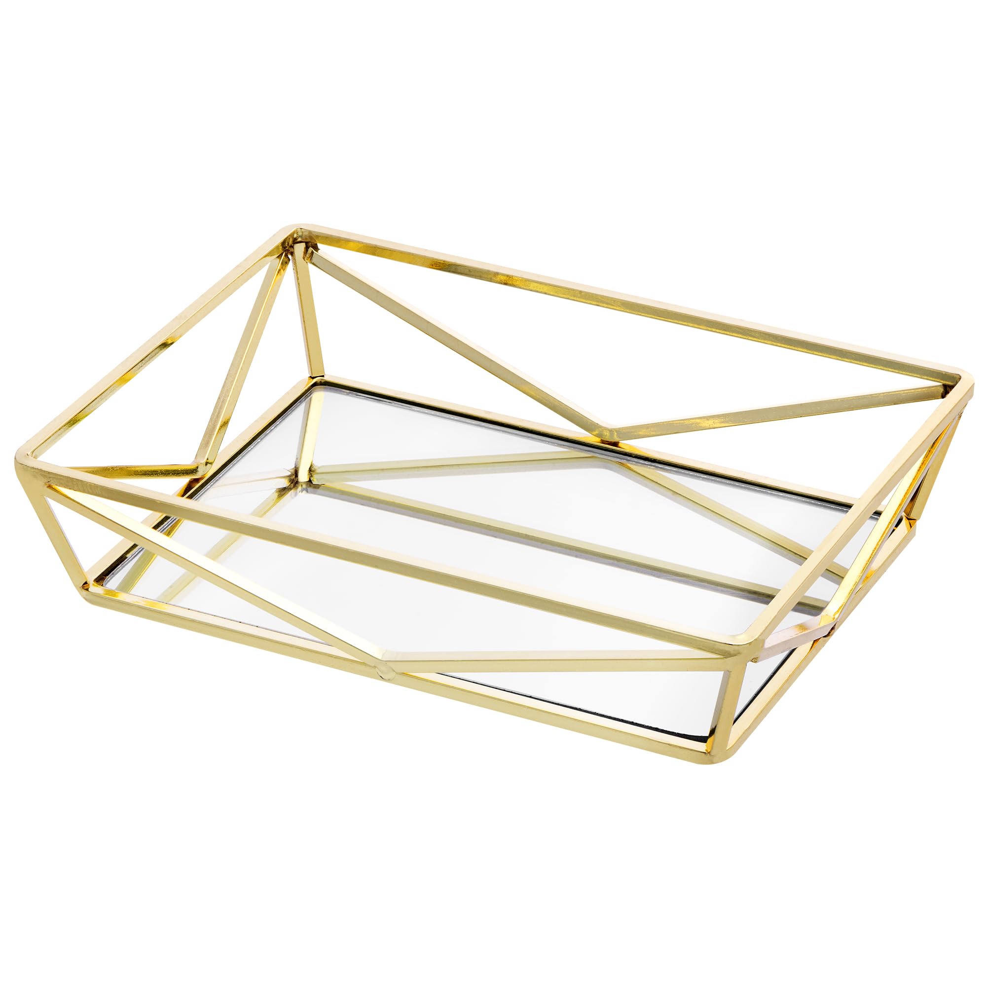 Navaris Mirrored Vanity Tray – Gold Metal Jewellery & Perfume Organiser
