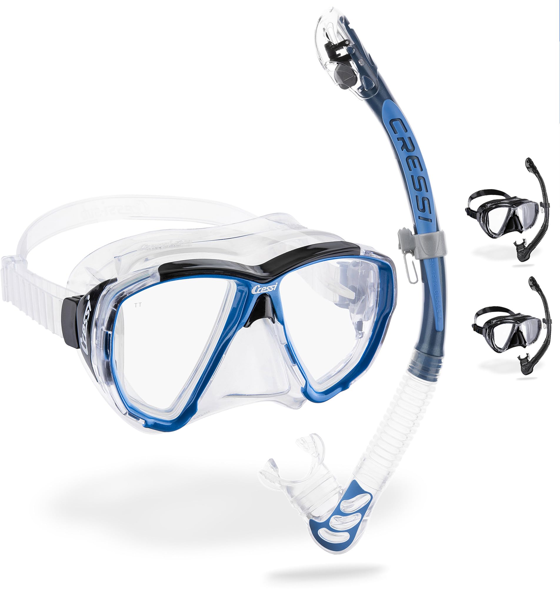 Cressi Big Eyes Mask & Alpha Ultra Dry Snorkel Combo – Clear/Azure