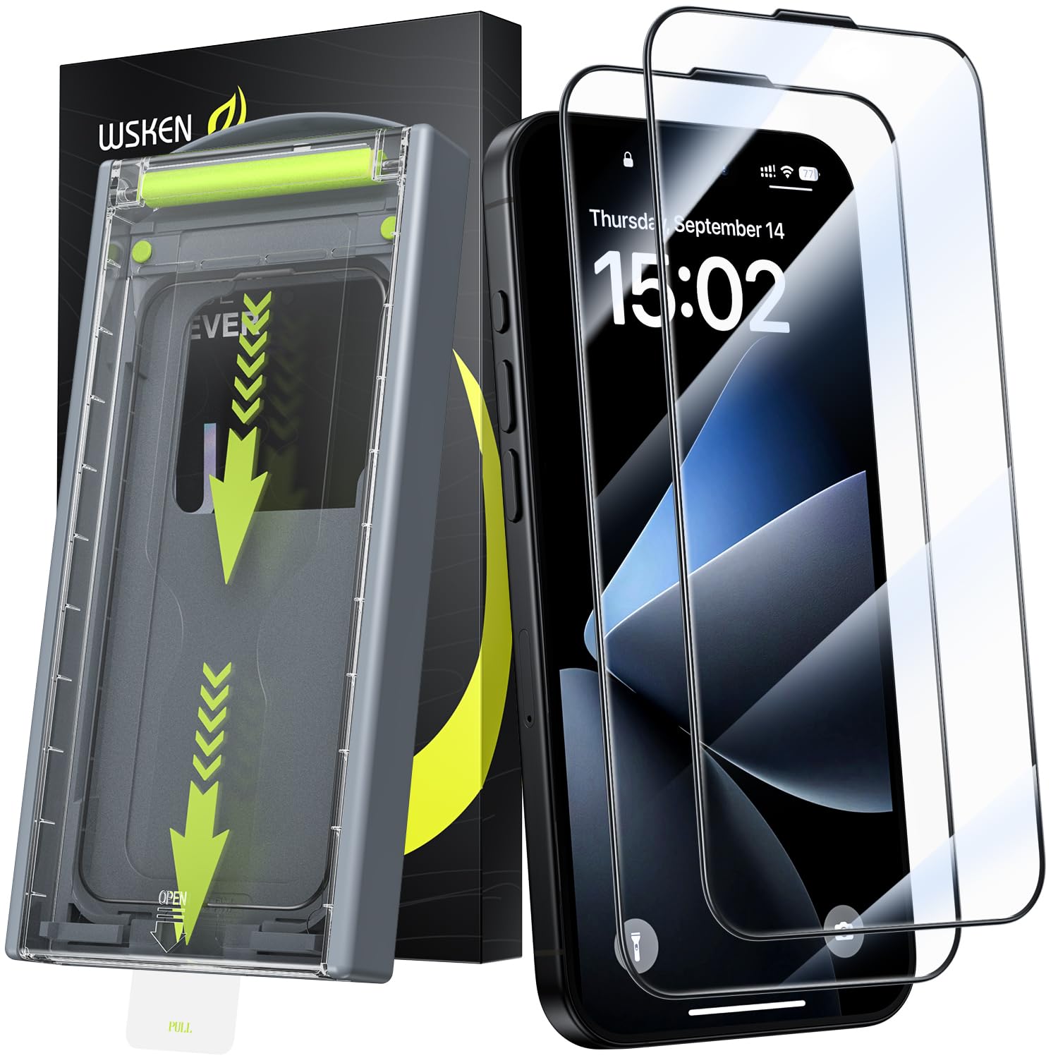WSKEN iPhone 16/15 Screen Protector - 9H Tempered Glass 2-Pack