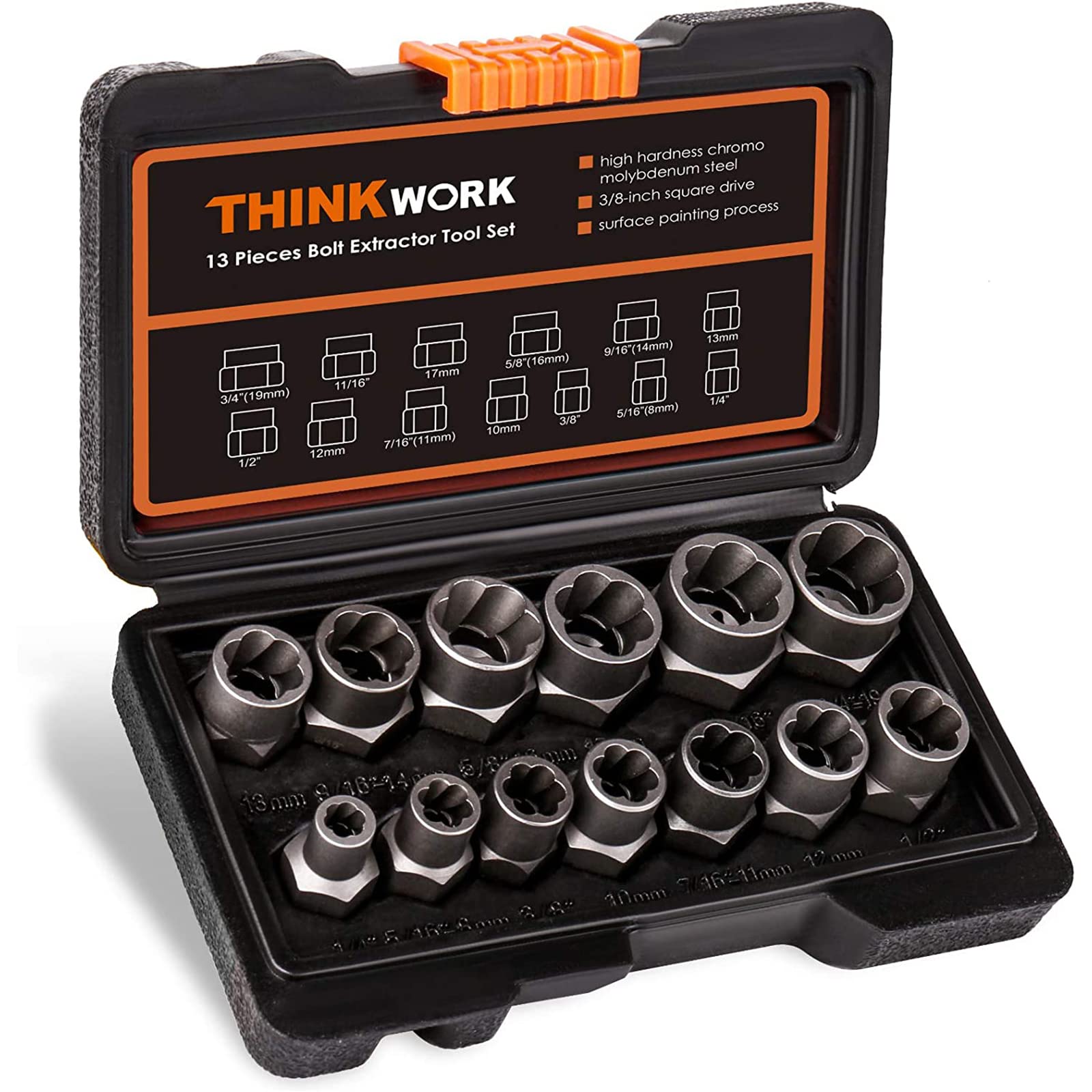 THINKWORK 13-Piece Impact Bolt Extractor Set | Stripped Nut Remover