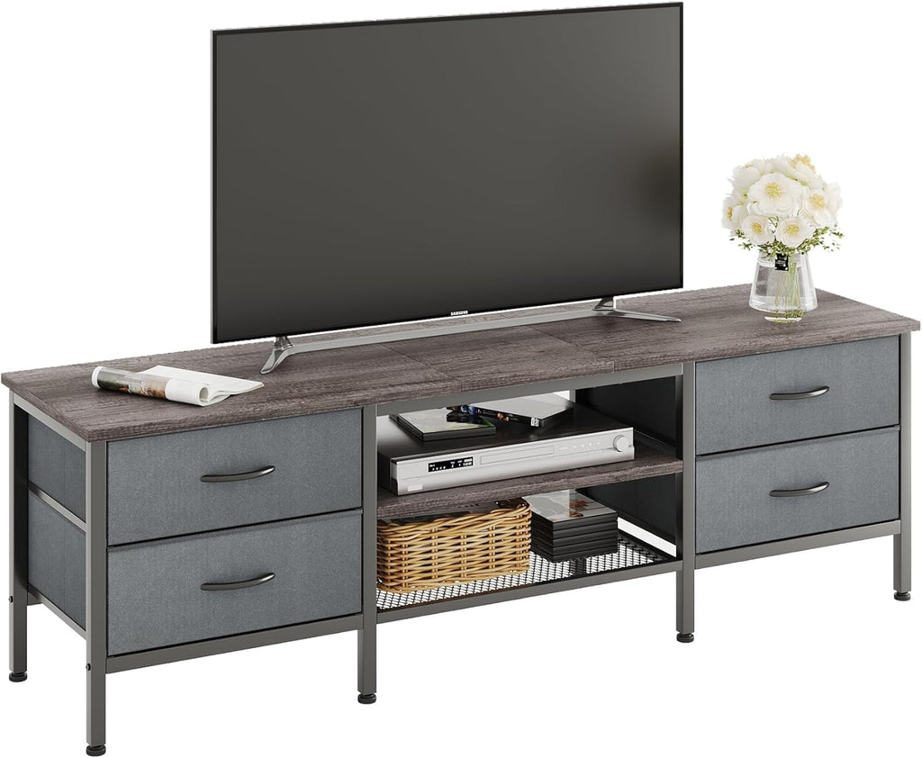 CAIYUN 63 Inch TV Stand with 4 Drawers – Industrial Media Console, Grey
