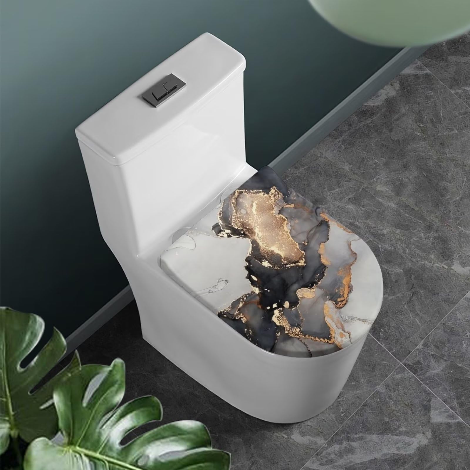 COEQINE Gray Gold Marble Toilet Lid Cover – Soft Stretchy Polyester Seat