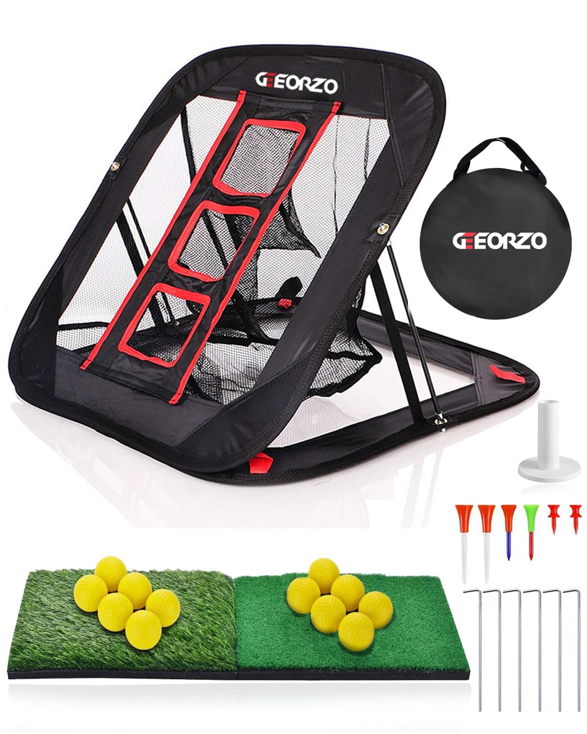 GEEORZO Golf Chipping Net | Pop Up Practice Net with Mats & Balls