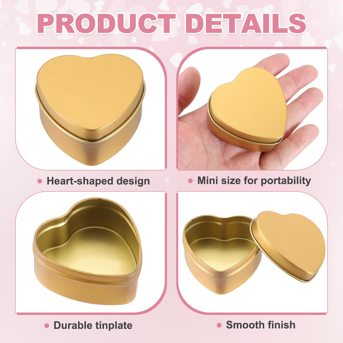 sourcing map 4Pack Metal Tin Box, 2.4x2.3x1.1 Heart Empty Tinplate Containers with Lids - image 3