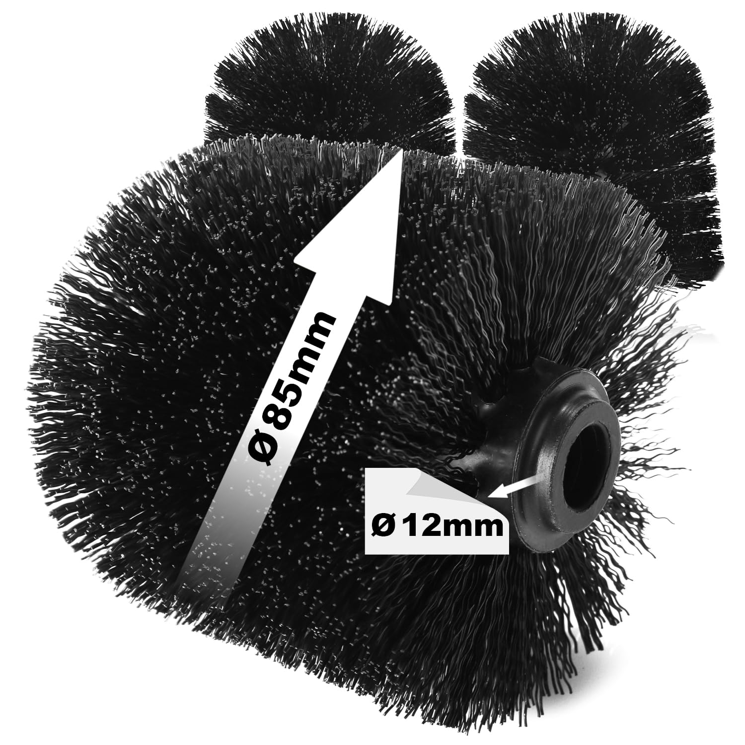 COM-FOUR 3x Ersatz-WC-Bürstenköpfe – 12mm Gewinde, Schwarz Kunststoff