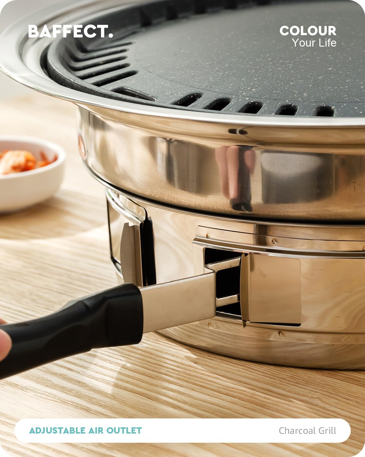 Baffect 13.7" Korean Charcoal BBQ Grill – Portable Stainless Steel Stove