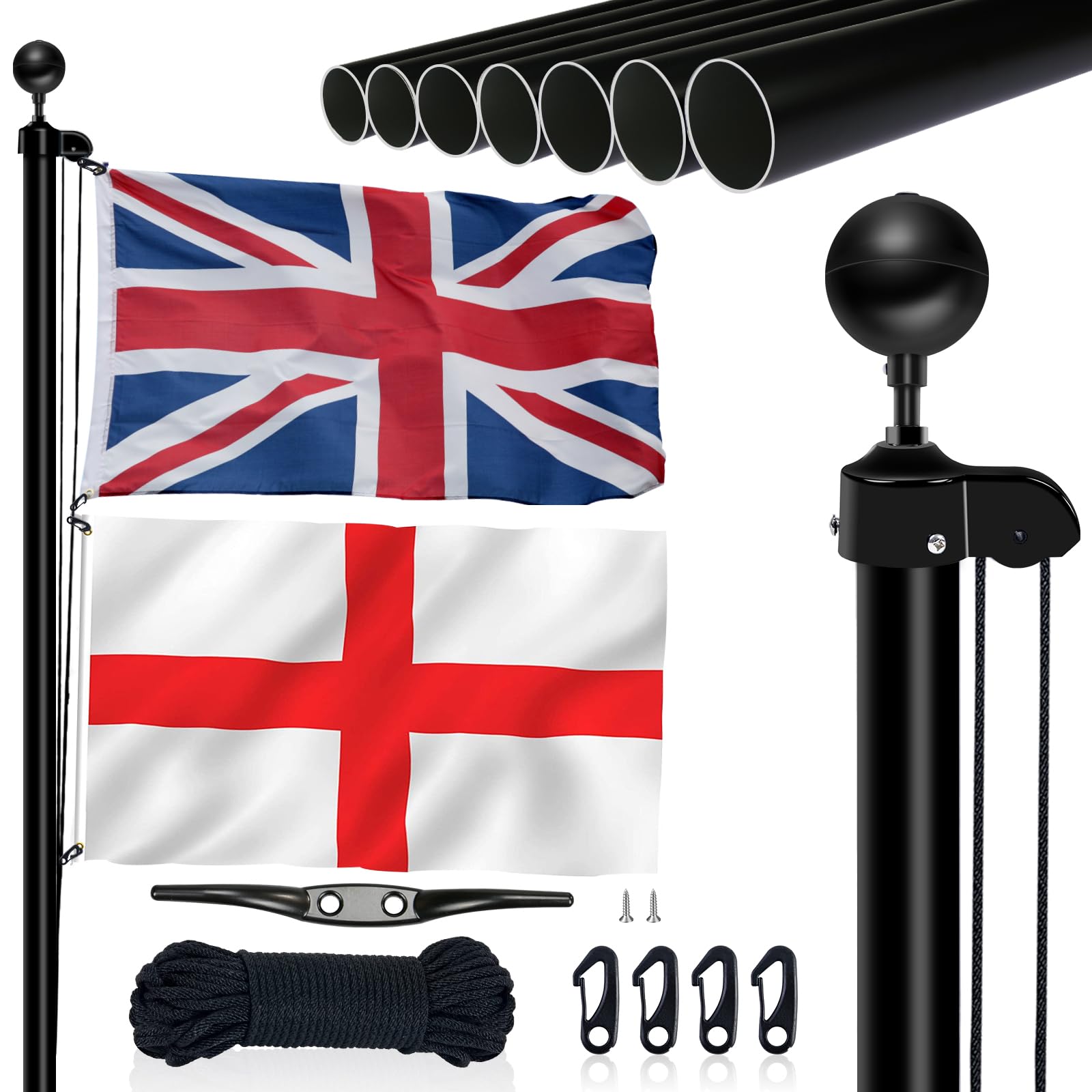 NQ 20FT Heavy Duty Aluminum Flag Pole Kit | Sectional In-Ground Flagpole