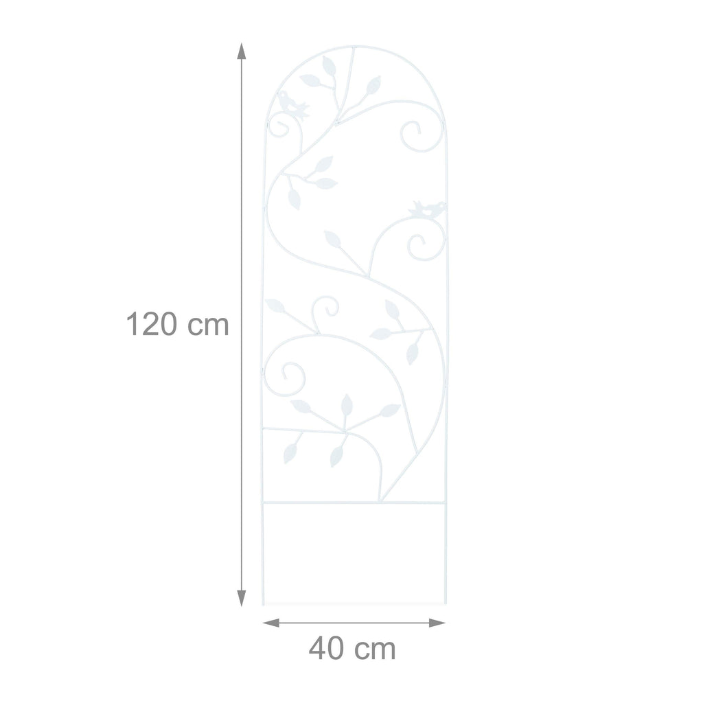 Relaxdays Metal Garden Trellis – 120x40cm Bird Design Plant Support, White