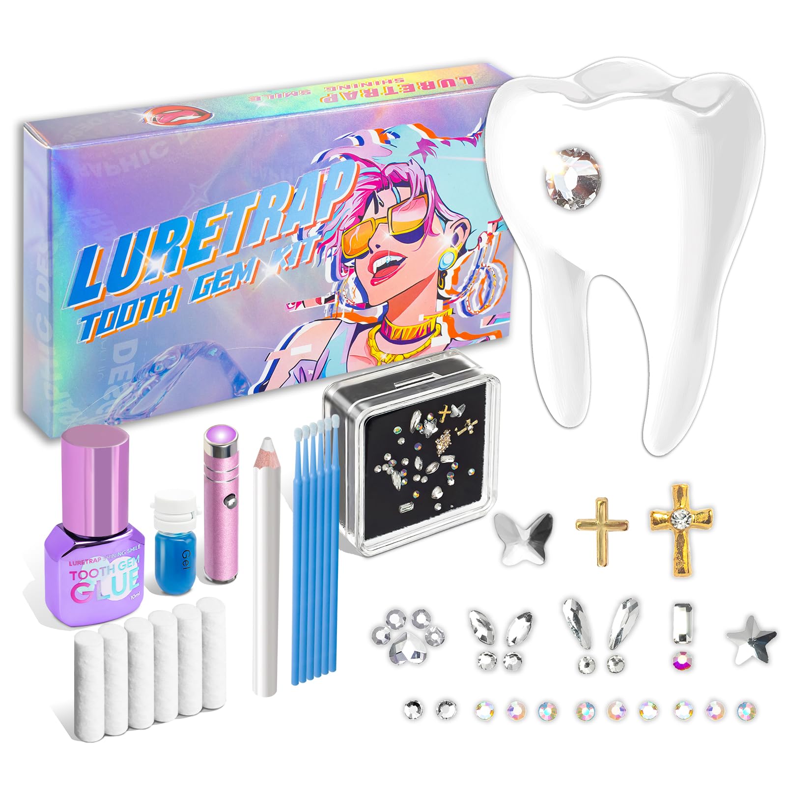 Luretrap DIY Tooth Gem Kit with Glue | 30 Crystals & LED Light Starter Set