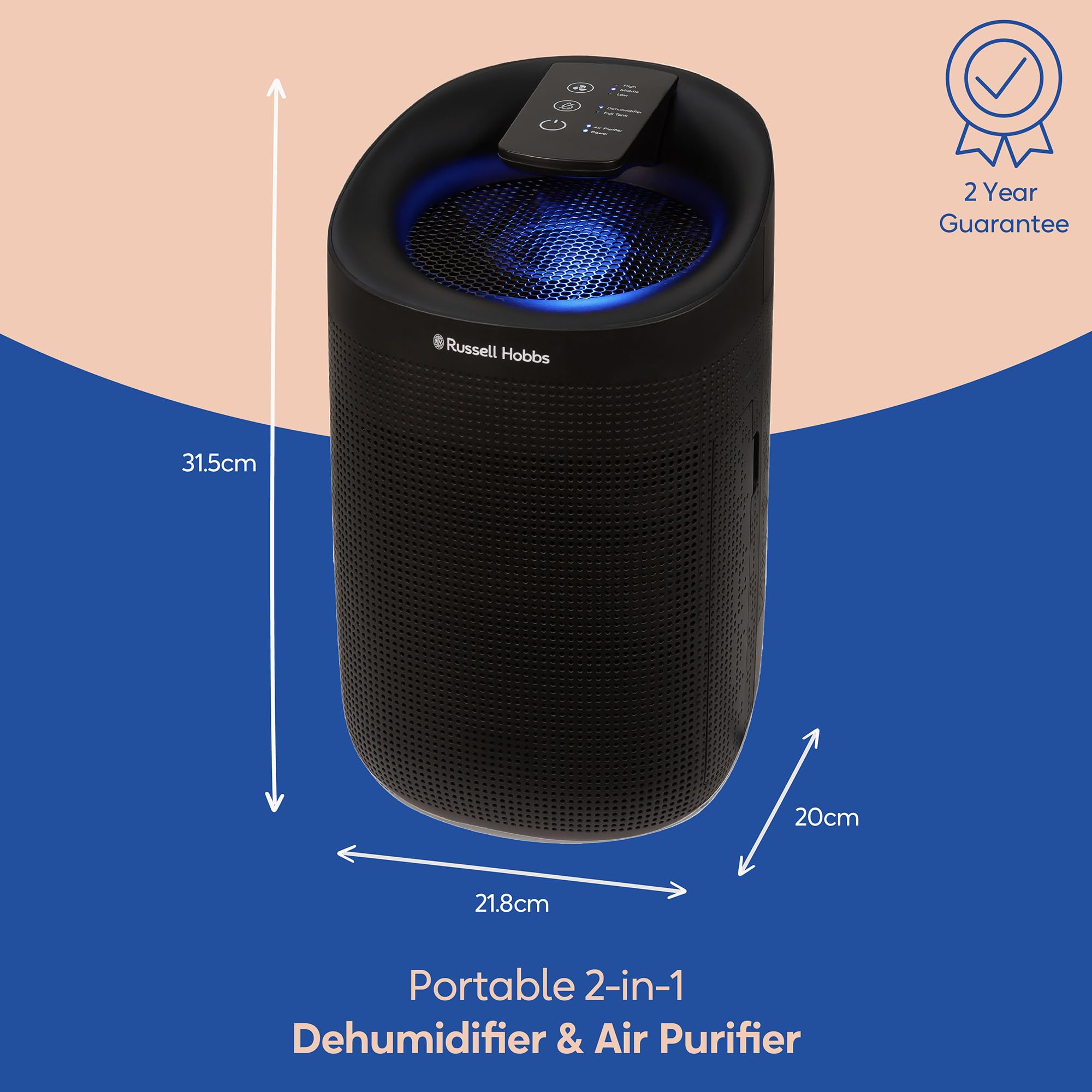 Russell Hobbs RHDH1101B 2-in-1 Dehumidifier & Air Purifier - Black