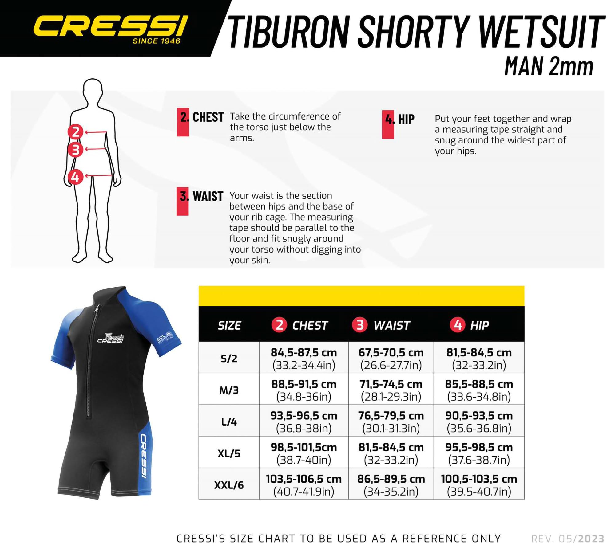 Cressi Tiburon Men's 2mm Neoprene Shorty Wetsuit | YKK Front Zip