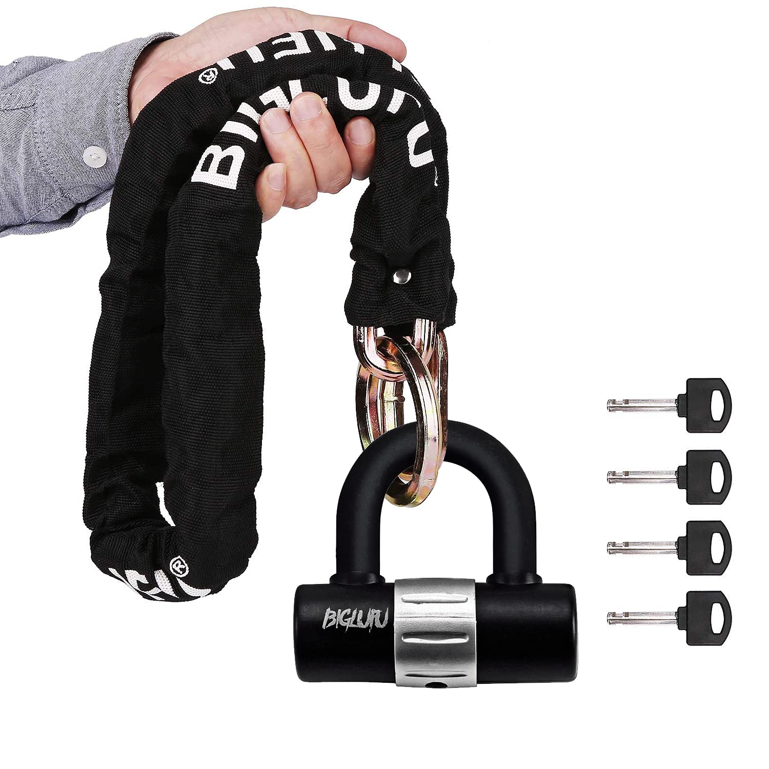 BIGLUFU Heavy Duty Motorcycle Chain Lock | 10mm Cut Proof Steel with U-Lock