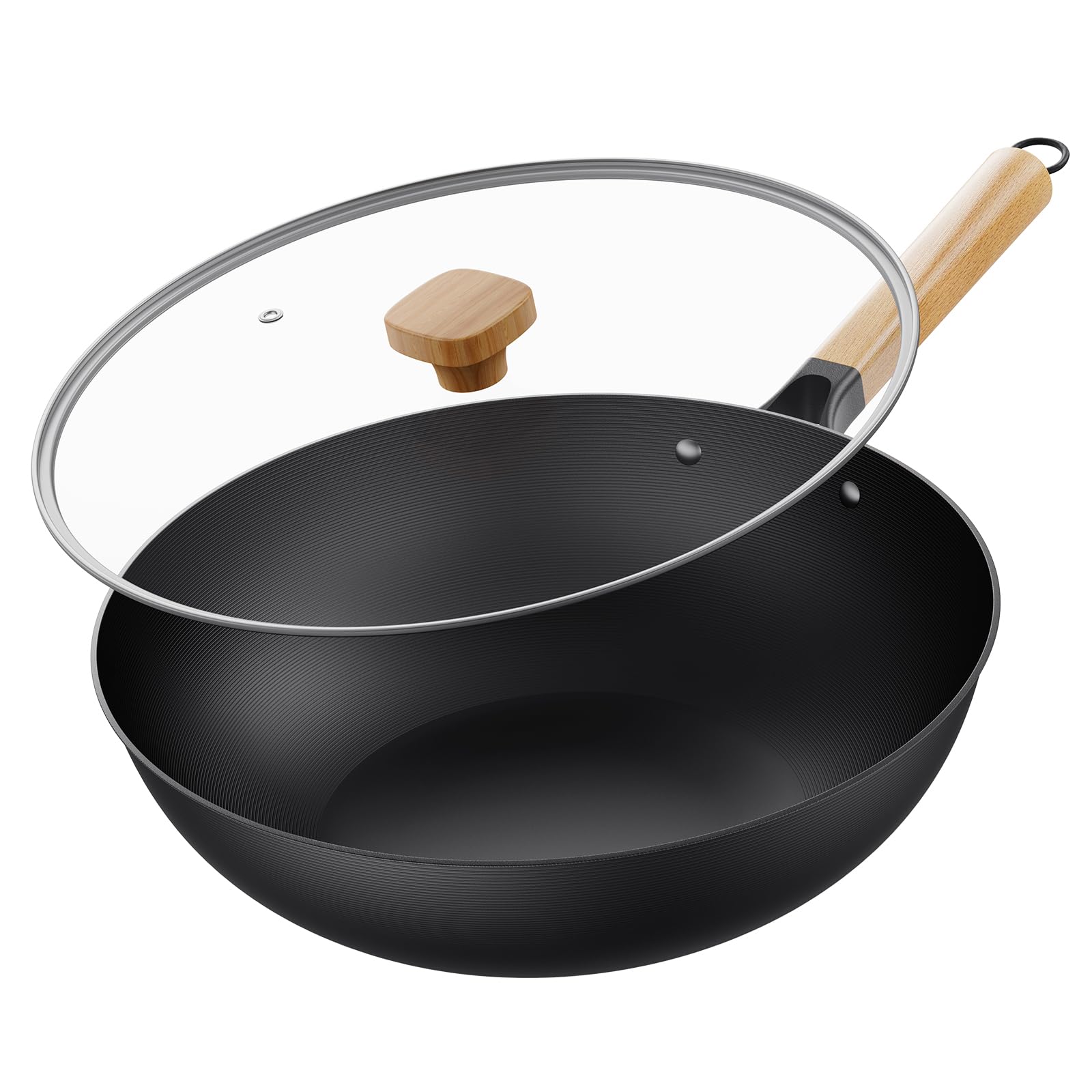 Jobin 30cm Carbon Steel Wok with Lid – Non-Stick Stir Fry Pan for Induction