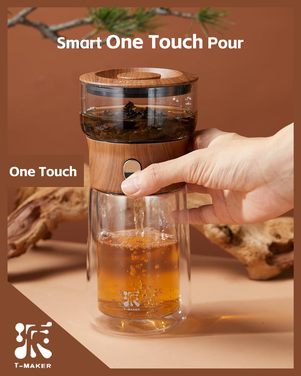 ZENS One-Touch Glass Tea Infuser Teapot – Portable Gongfu Set with Mug