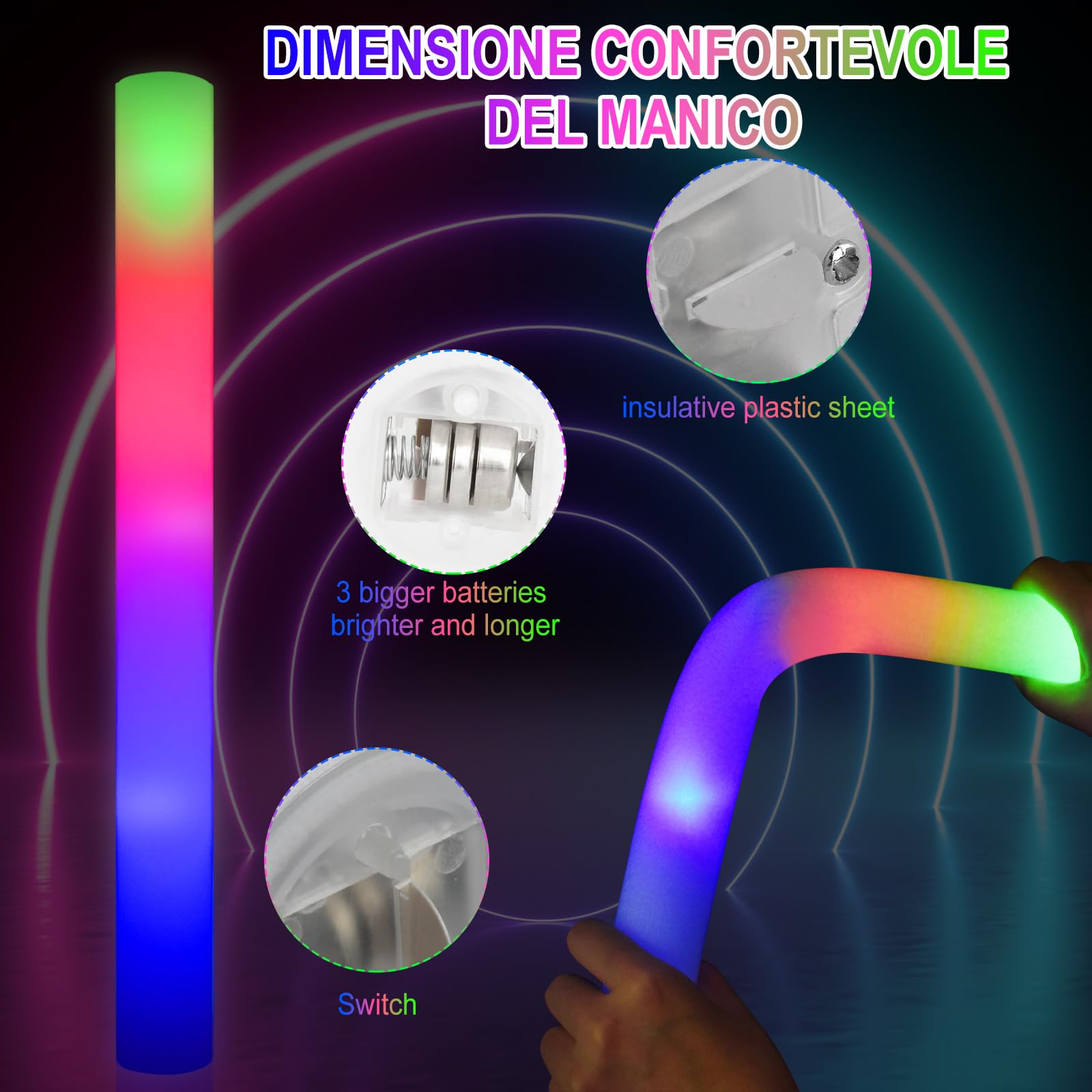 68PCS LED Foam Glow Sticks | 3-Mode Flashing Party Supplies