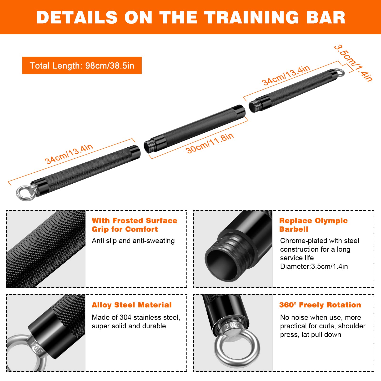 DASKING Resistance Bands Bar | Portable 500lb Steel Workout Bar for Home Gym