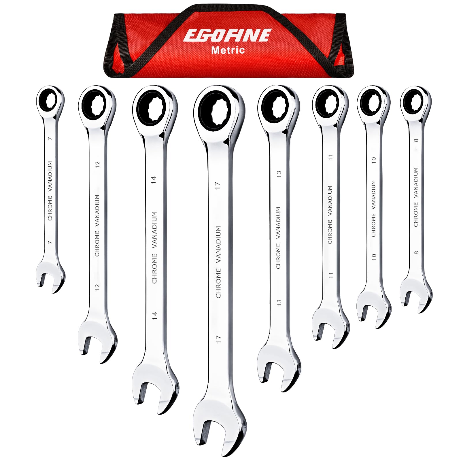 Egofine 8-Piece Metric Ratcheting Wrench Set | 72-Teeth Cr-V Steel