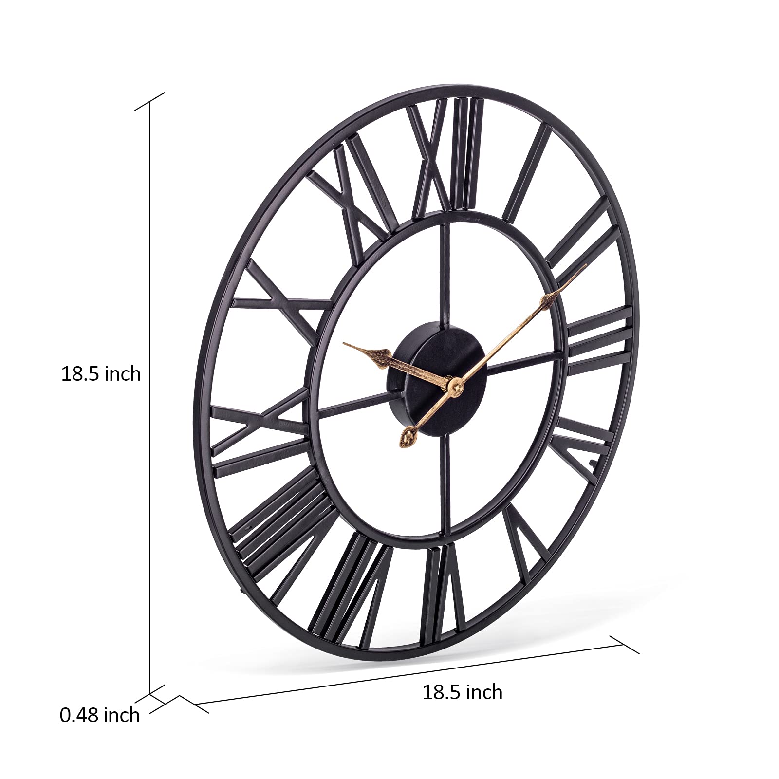 ARVINKEY 47cm Silent Wall Clock – Vintage Metal Skeleton Roman Numerals