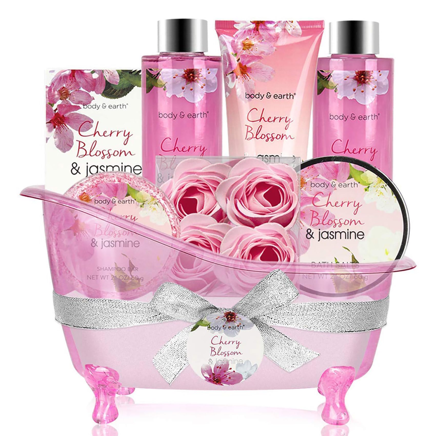 Body & Earth 8-Piece Spa Gift Set – Cherry Blossom & Jasmine Bath Kit