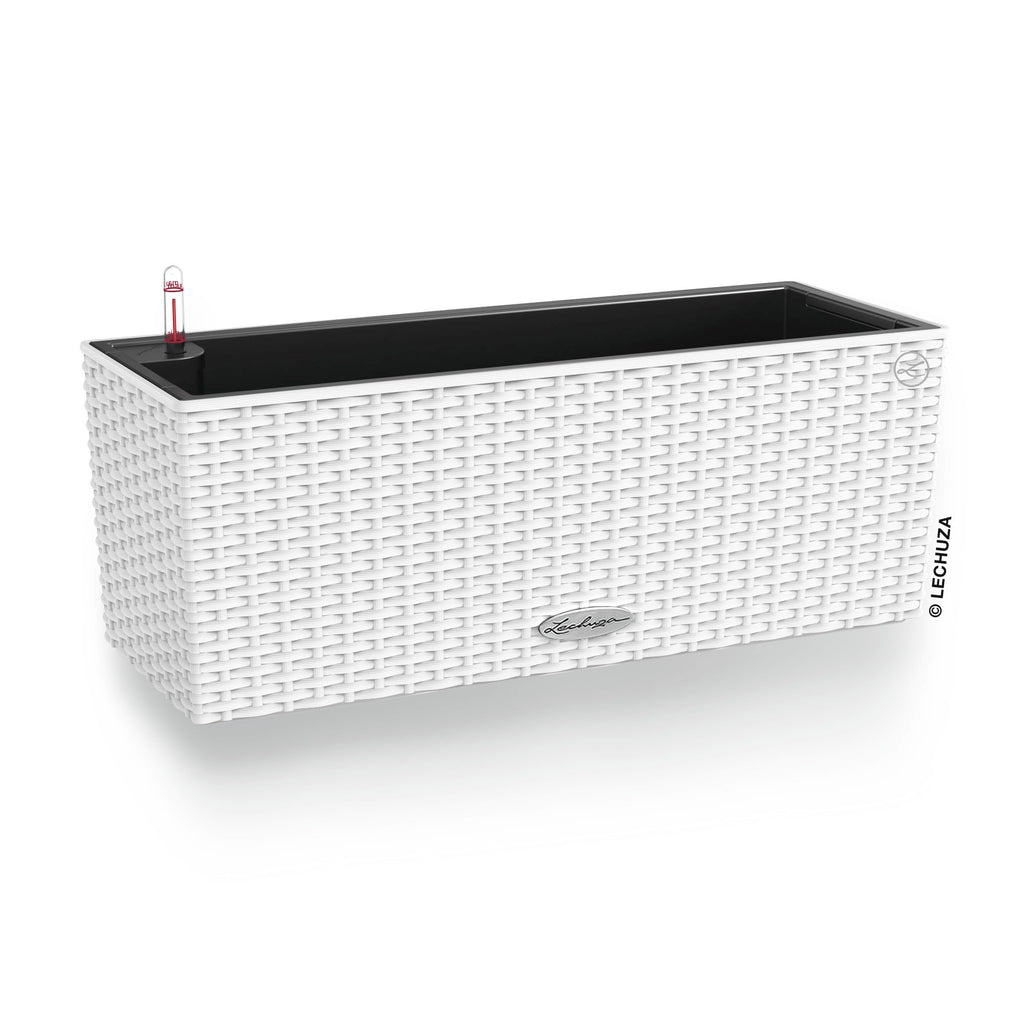 Lechuza BALCONERA Cottage 50 Self-Watering Rattan Planter – White