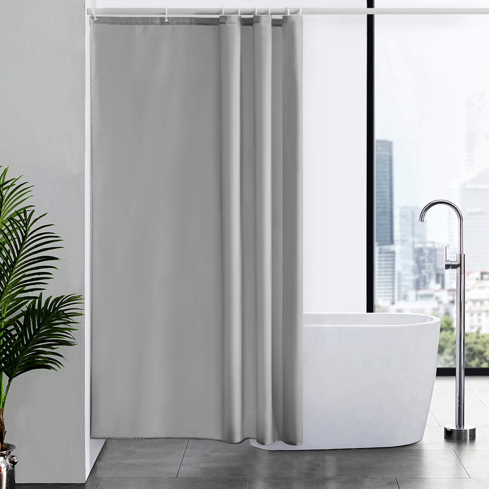 Furlinic Grey Shower Curtain | Mould Proof Waterproof Polyester – 120x200cm