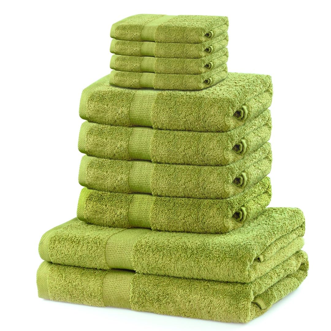 DecoKing 10-Piece Cotton Towel Set | 525 g/m² Absorbent Celadon Green