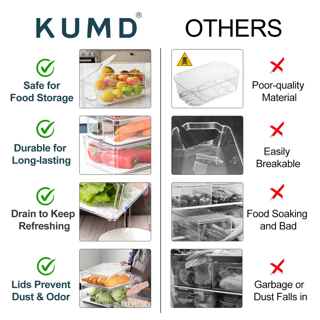 KUMD 10 Pack Fridge Organisers | Stackable BPA-Free Food Storage Bins