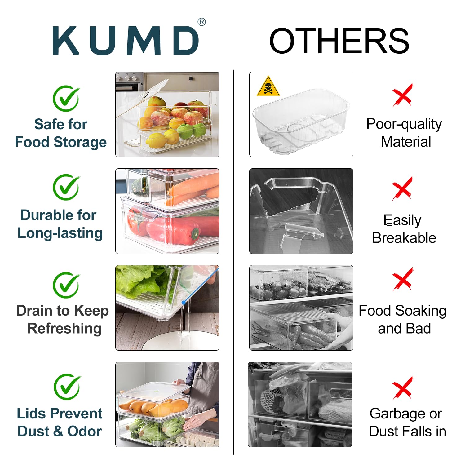 KUMD 10 Pack Fridge Organisers | Stackable BPA-Free Food Storage Bins