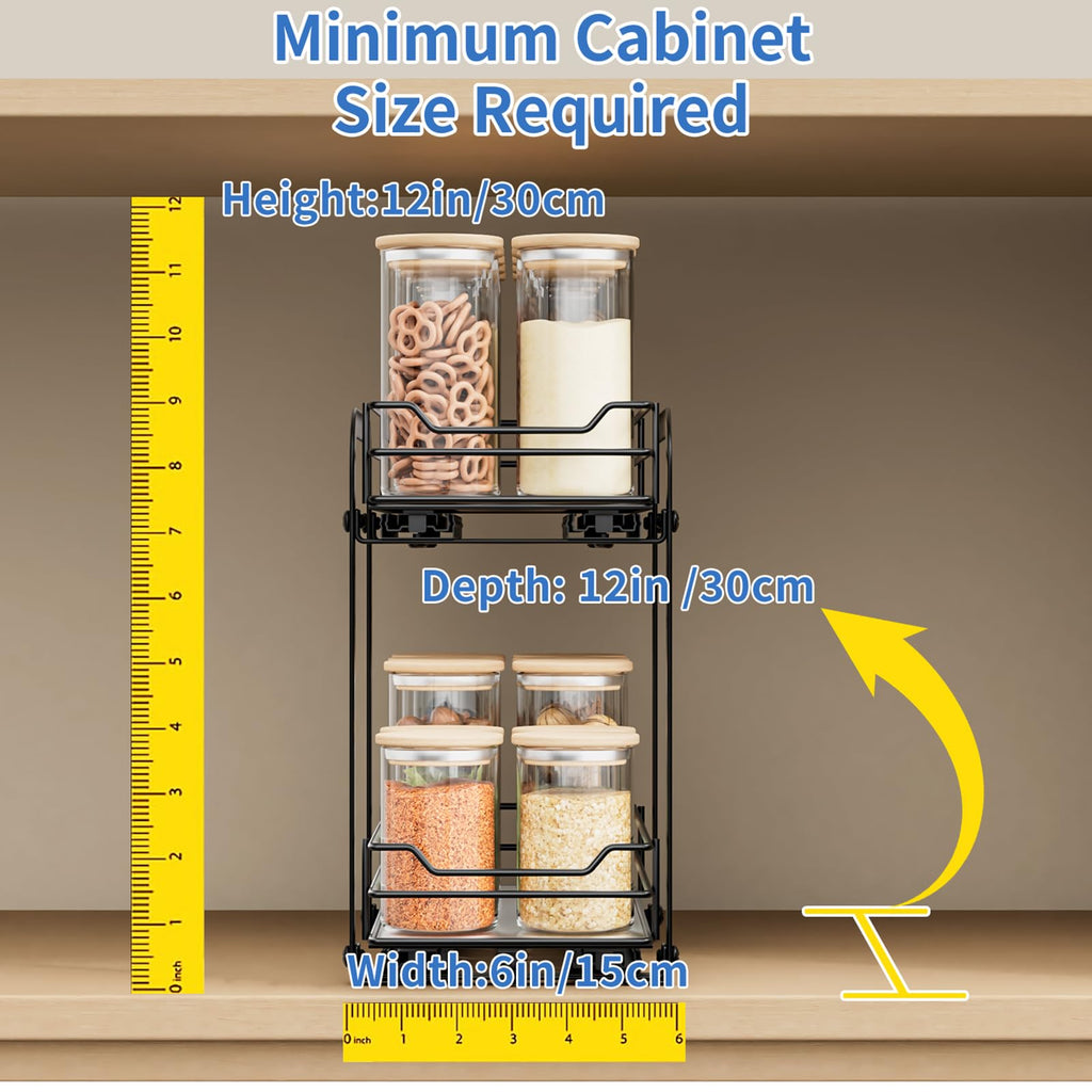 AIRUJIA Pull Out Spice Rack Organizer | 2-Tier Height Adjustable Metal