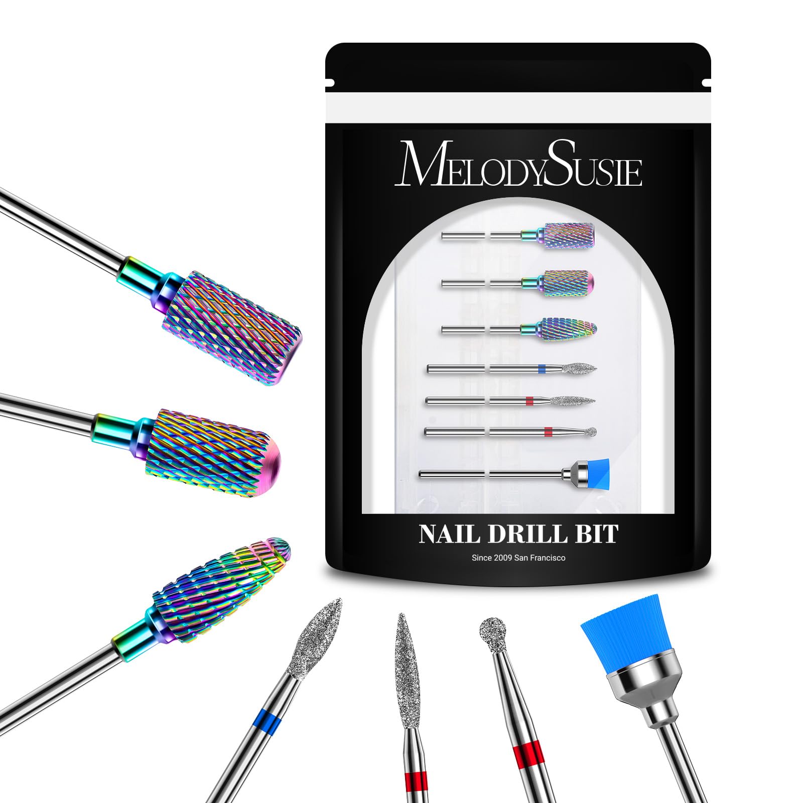 MelodySusie 7pcs Carbide Nail Drill Bits Set | 3/32" for Acrylic & Gel